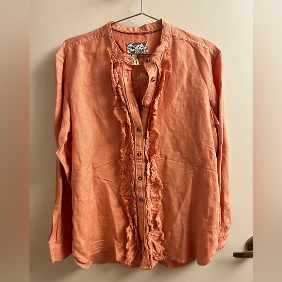 NWOT Pilcro Peach Linen Button Up - Picture 3 of 6